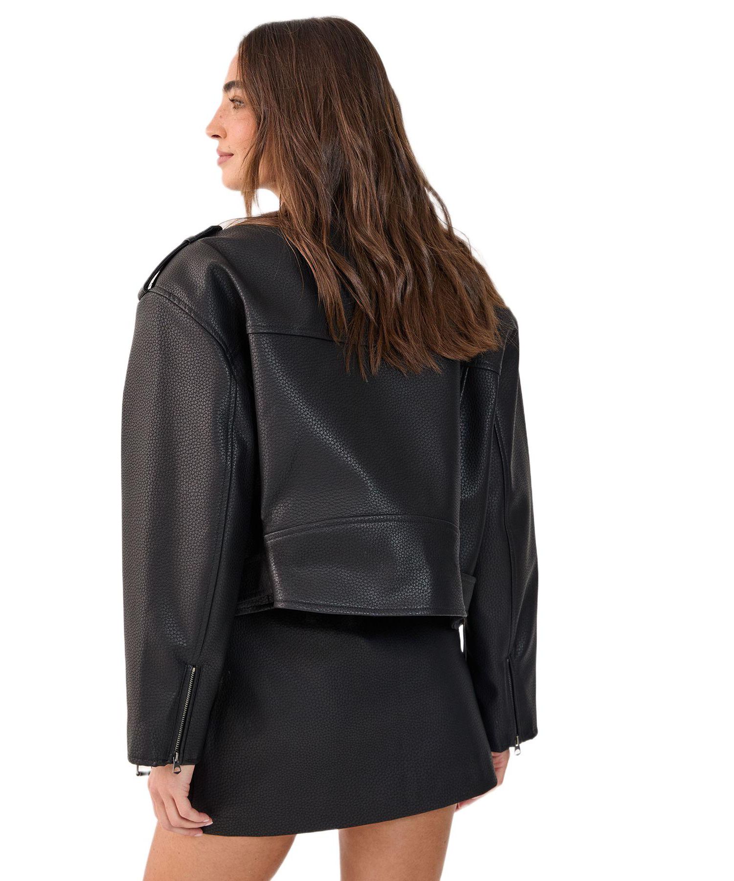 Women's Belted Faux Leather Biker Jacket