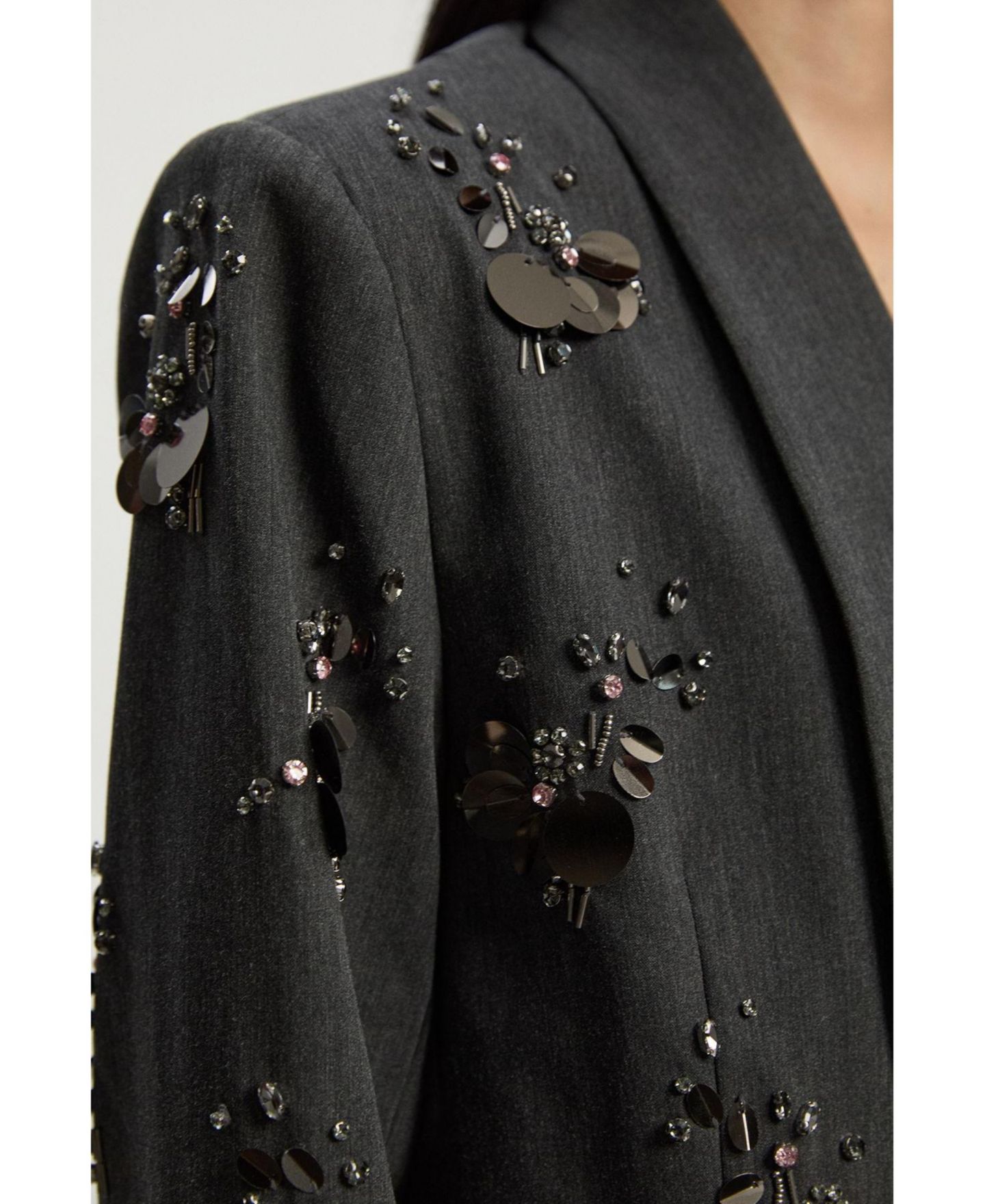 Женский пиджак Karen Millen Embellished Single-Breasted Blazer, цвет: Серый — фото 4