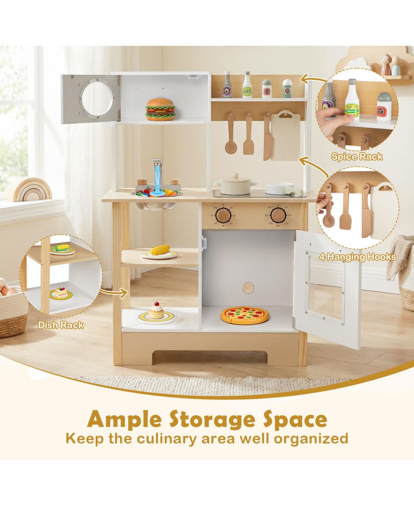 Детская игрушка Mecale Wooden Play Kitchen with Chalkboard, 13 Accessories, Ages 3+, цвет: Коричневый — фото 6