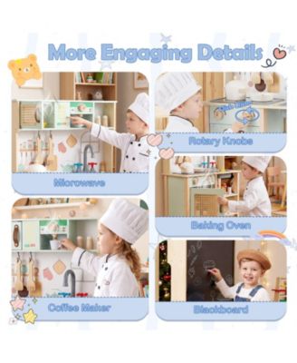 Wooden Play Kitchen for Kids with Retro Style, Lights, Sounds & Accessories