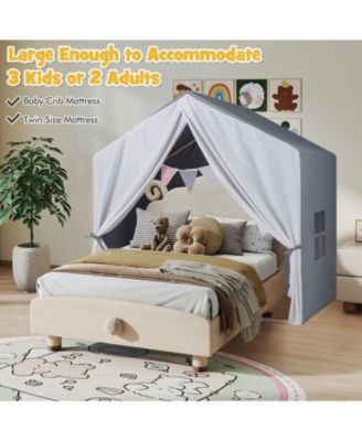 Kids Play Tent with Washable Cotton Mat and Flag Banner, Indoor Playhouse