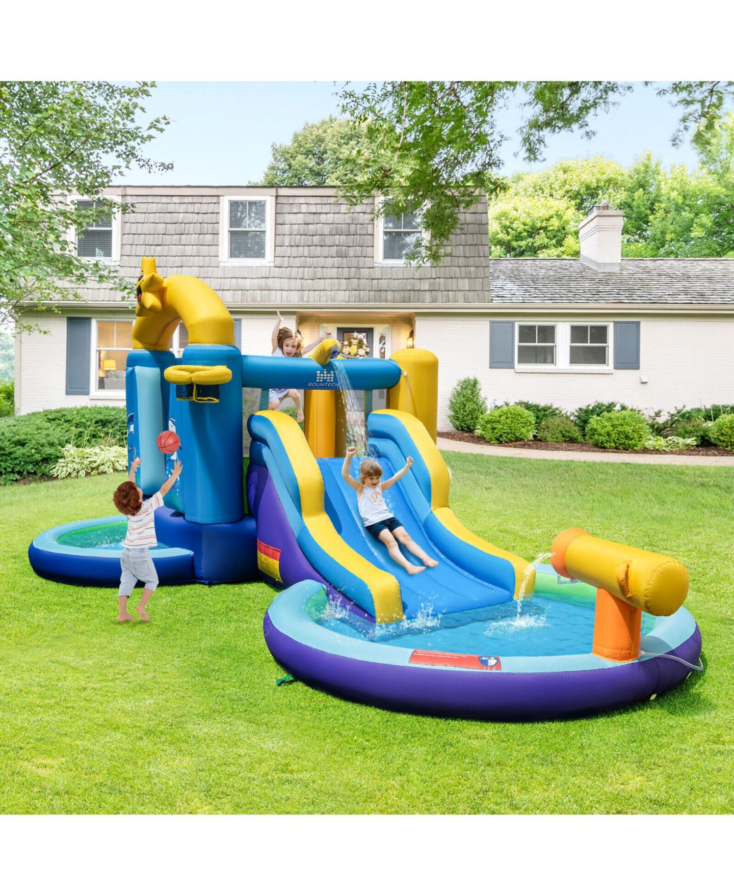 Детская игрушка Mecale Ocean-Themed Bounce House with Splash Pool and Raised Slide, Ages 3-10, цвет: Синий — фото 3
