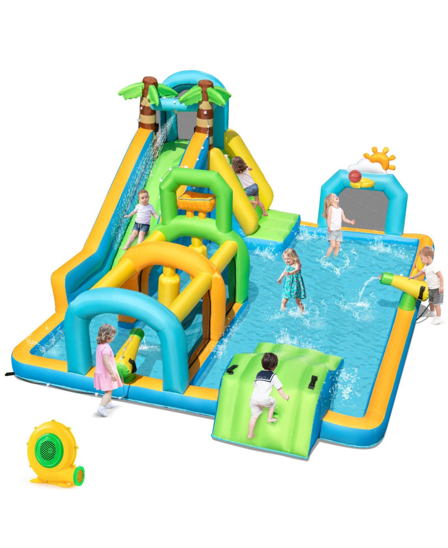 Детская игрушка Mecale Tropical Inflatable Dual Water Slide Aqua Park with 680W Blower Included, цвет: Синий — фото 2