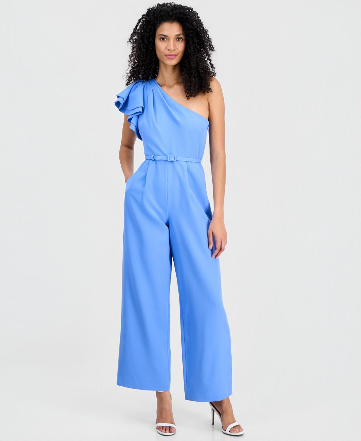 Женские Anne Klein Women's One-Shoulder Ruffle-Sleeve Jumpsuit — фото 1