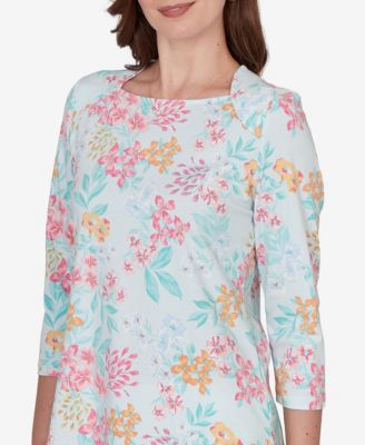 Petite Blooming Floral Envelope Neck Knit Top