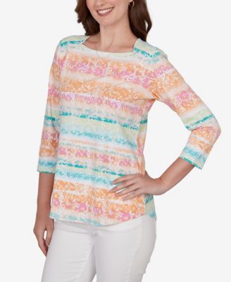 Petite Painted Floral Stripe Knit Top