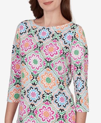 Petite Kaleidoscope Floral Boat Neck Knit Top