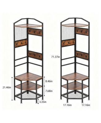 4-Tier Corner Storage Rack with Hooks and Shelves
