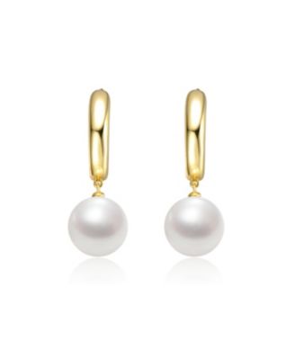 Elegant 14K Gold Plated Pearl Drop Huggie Hoop Earrings