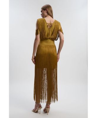Women's Bandage Knit Fringe Detail Dress