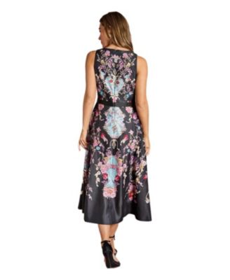 Women's Placement Print V Neck Midi Dress