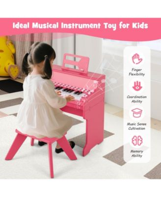 25-Key Kids Piano Keyboard with Stool, Mini Digital Wooden Toy, Adjustable Speed & Volume