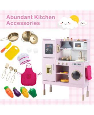 Pretend Play Kitchen Toy with Range Hood, Ice Maker & Telephone for Kids  Role Play