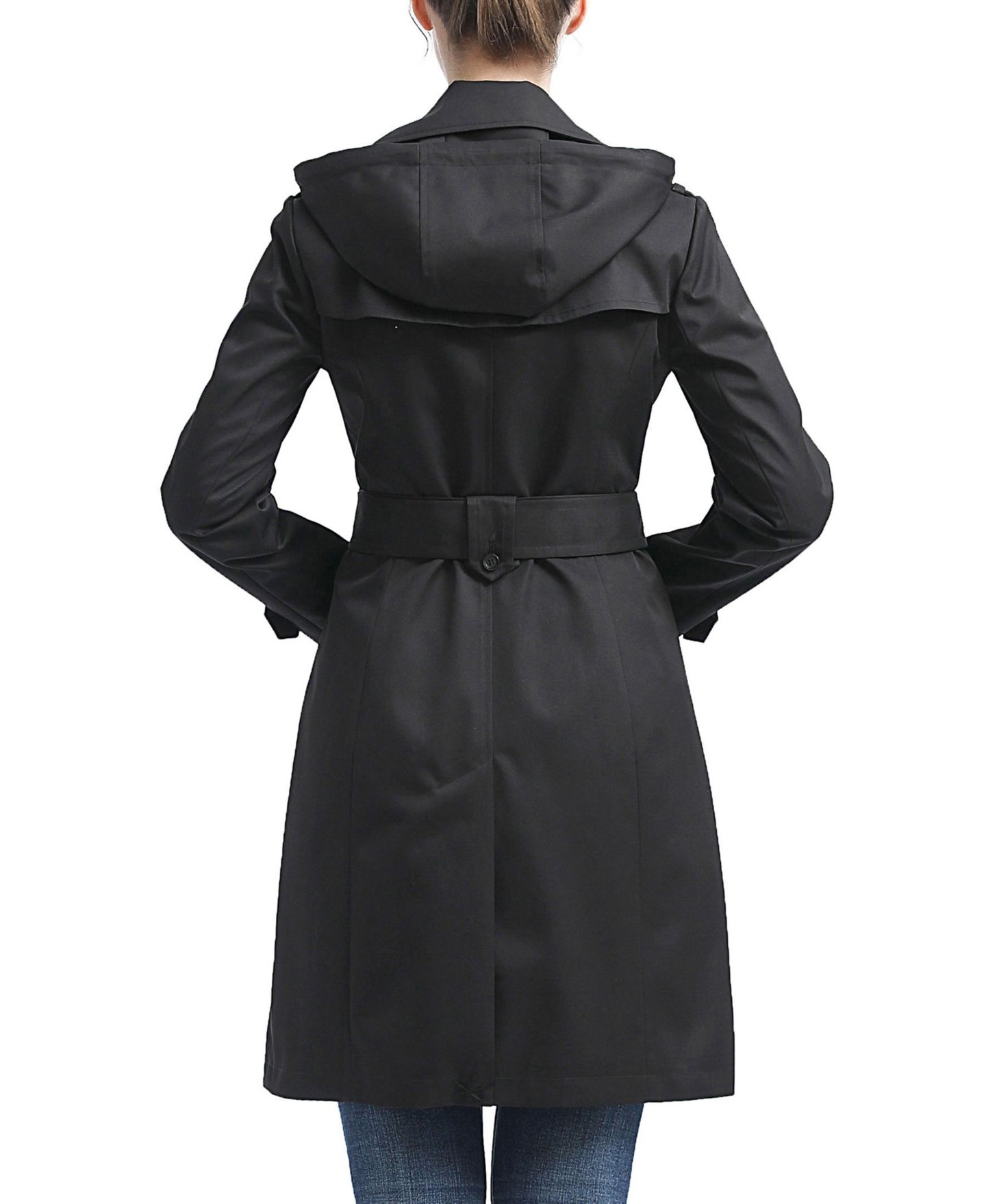 Женское пальто BGSD Hooded Water-Resistant Trench, цвет: Чёрный — фото 4