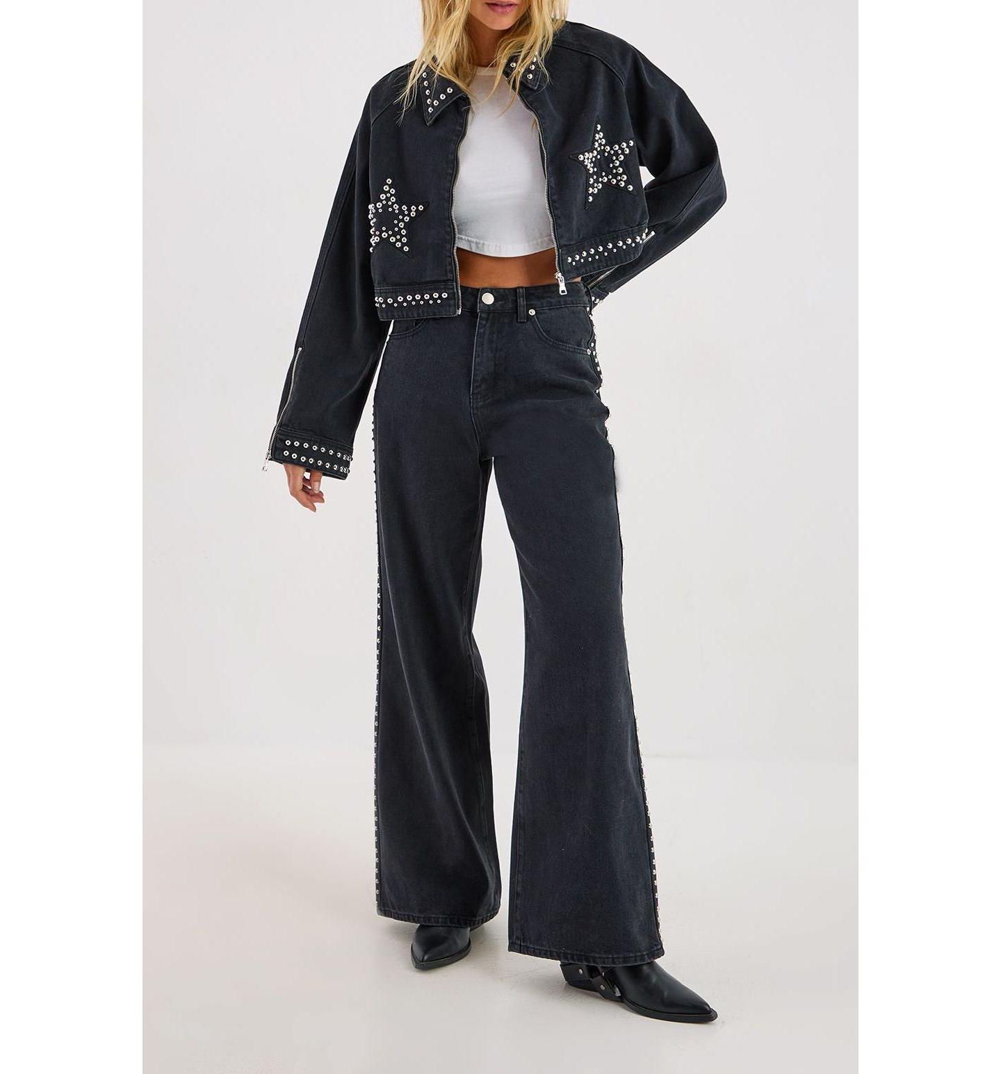 Женская куртка Nasty Gal Studded Denim Jacket, цвет: Потёртый чёрный — фото 6