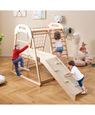 8-in-1 Montessori Wooden Jungle Gym Climber with Slide, Monkey Bar & Play Features for Active Kids