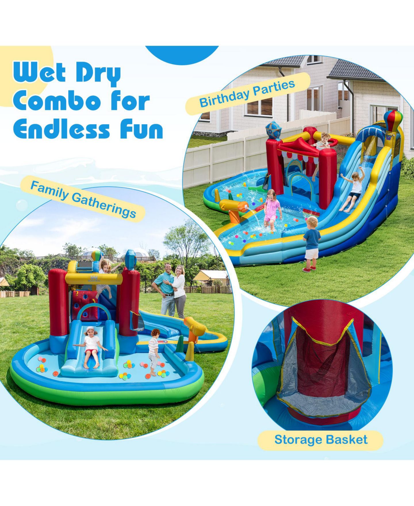 Детская игрушка Mecale Inflatable Water Park with Splash Pool, 50 Ocean Balls, 750W Blower, цвет: Синий — фото 6