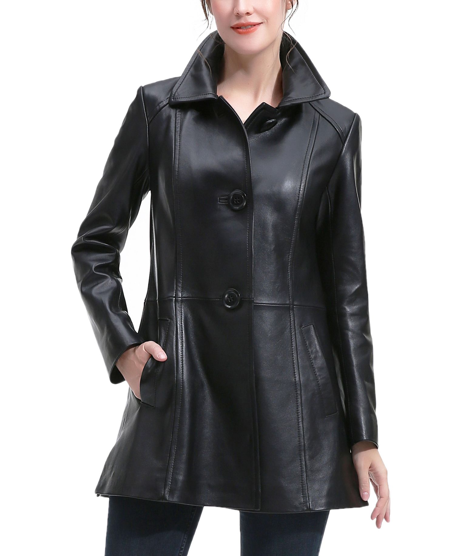 Women's Eloise A-Line Leather Coat