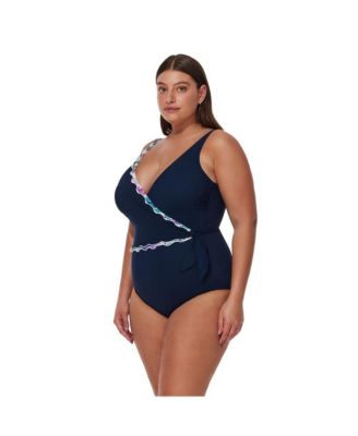 Plus Size Canva Tricolore V Neck Surplice One Piece