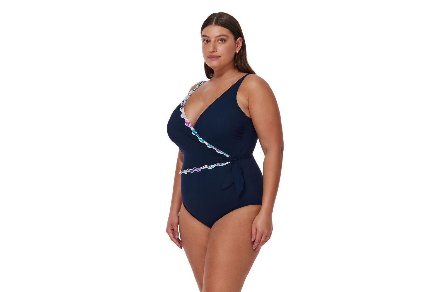 Plus Size Canva Tricolore V Neck Surplice One Piece