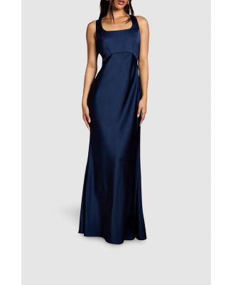 Women's Square Neck Satin Bow Dress