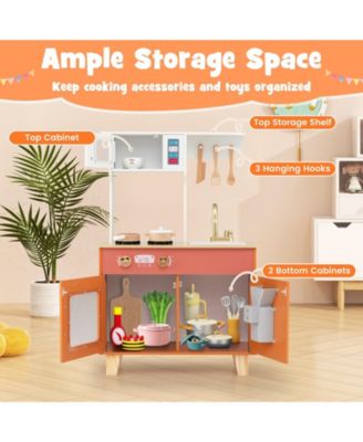 Kids Play Kitchen with Microwave & Rotating Knobs for Boys & Girls Ages 3-6