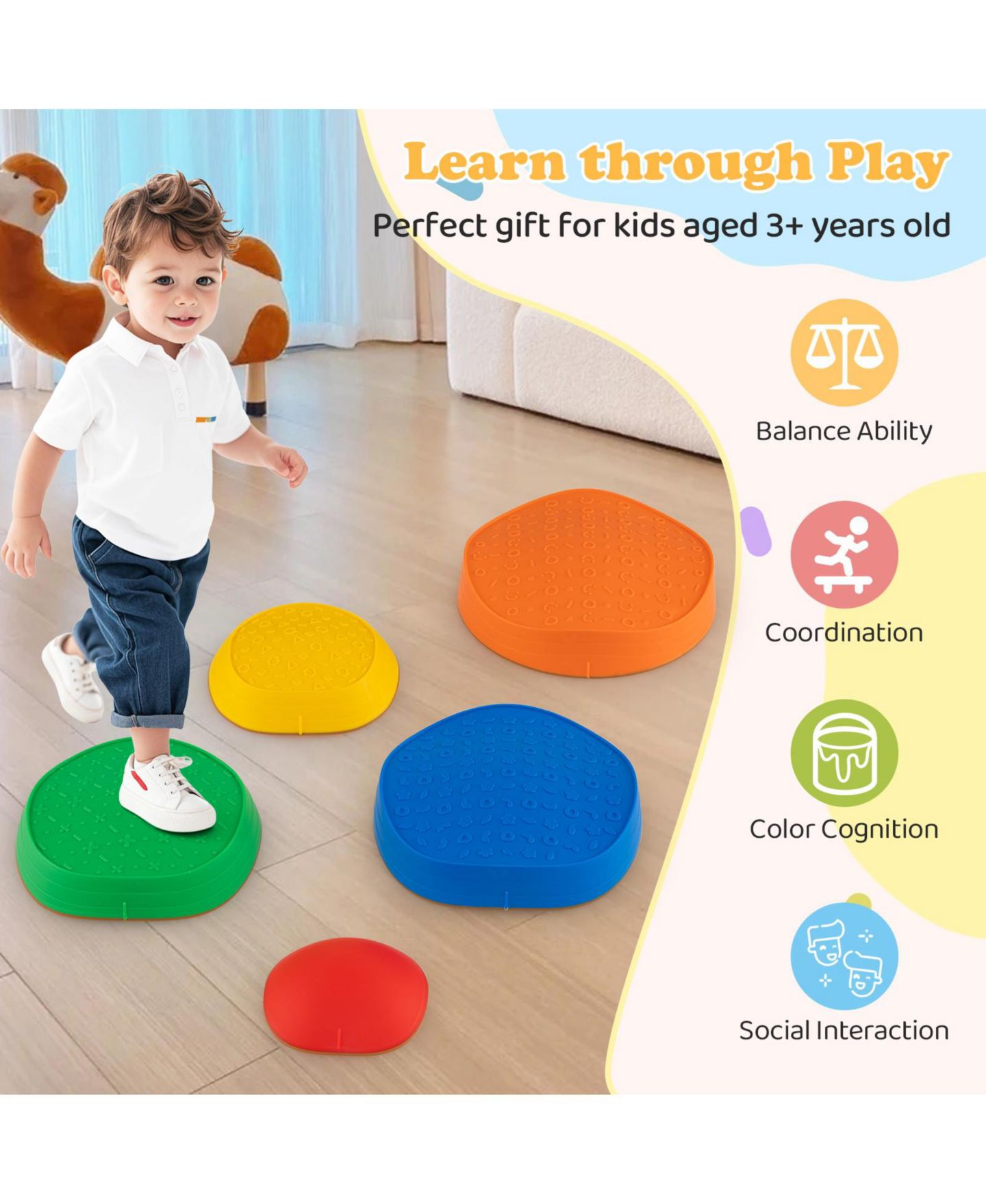 Детские игрушки Mecale 5-Piece Non-Slip Balance Stepping Stones, Ages 3+, цвет: Синий — фото 7