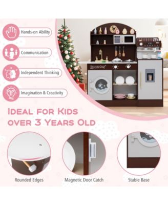 Kids Wooden Kitchen Set with Coffee Maker and Accessories, Play