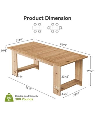 63 Solid Wood Dining Table, Rectangle Kitchen Table for 4-6 People