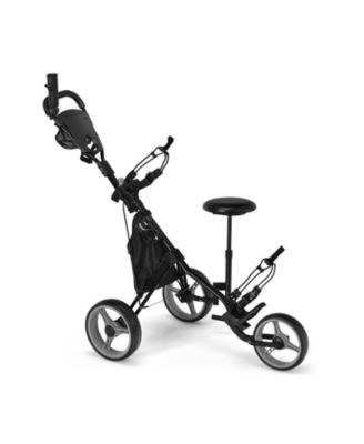 3-Wheel Folding Golf Push Cart with Seat, Scoreboard, Adjustable Handle