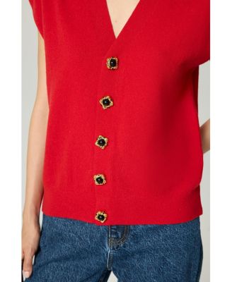Women's Embellished V-Neck Knit Sweater Vest