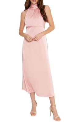 Women's Satin Halter Neck Midi Bridesmaid Dress