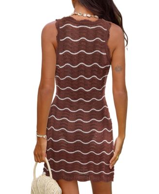 Women's Tea Striped Cover-Up Mini Beach Dress