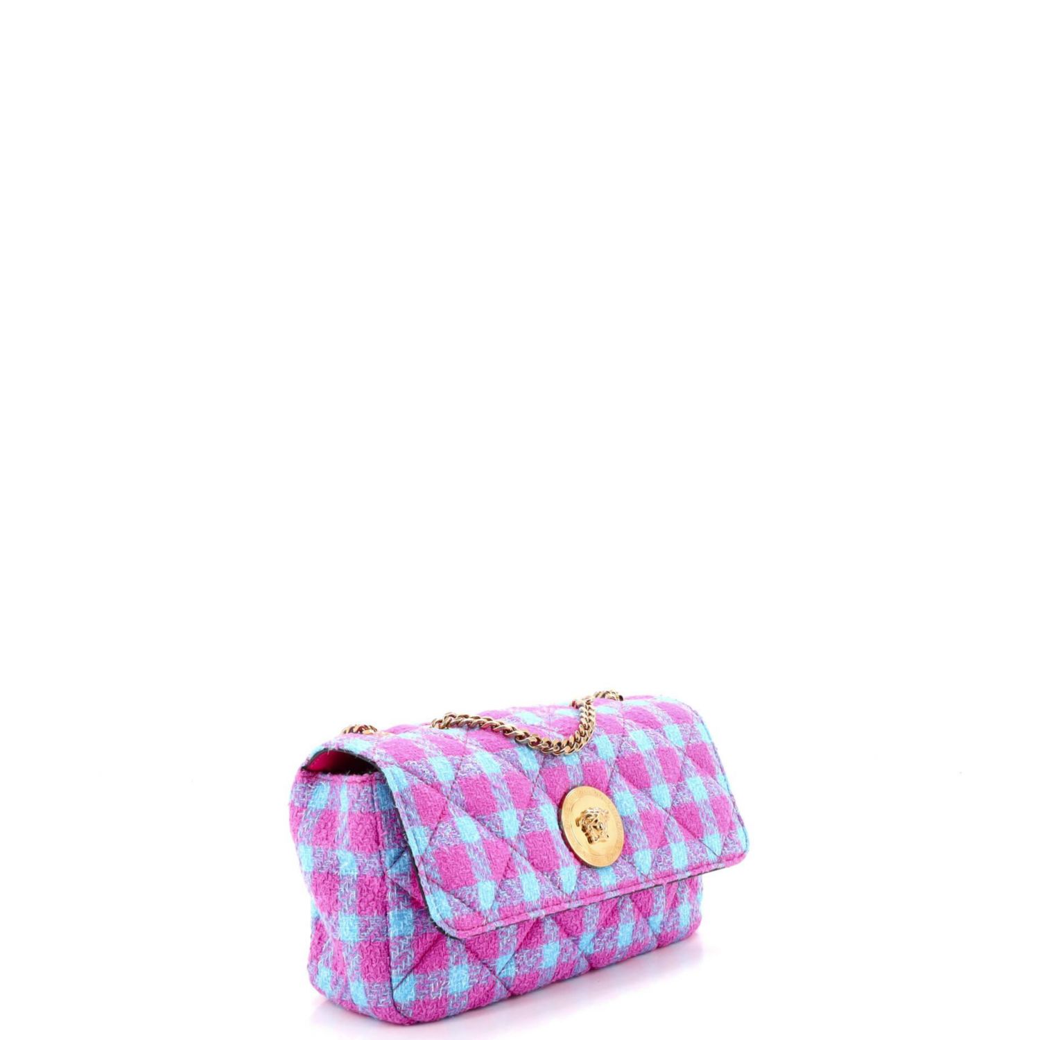 East West Medusa Icon Chain Flap Bag Quilted Tweed