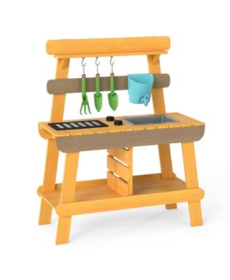 Outdoor Mud Kitchen for Kids, Wooden Play Kitchen Toy for Boys & Girls Ages 3-8