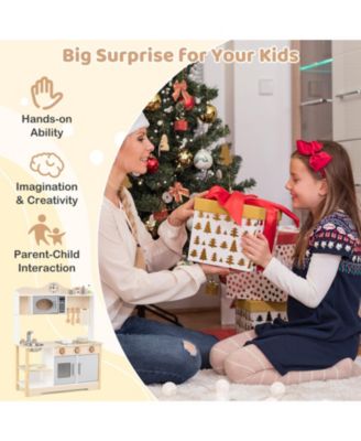 Wooden Play Kitchen Cooking Toy Playset for Kids, Imaginative Pretend Play