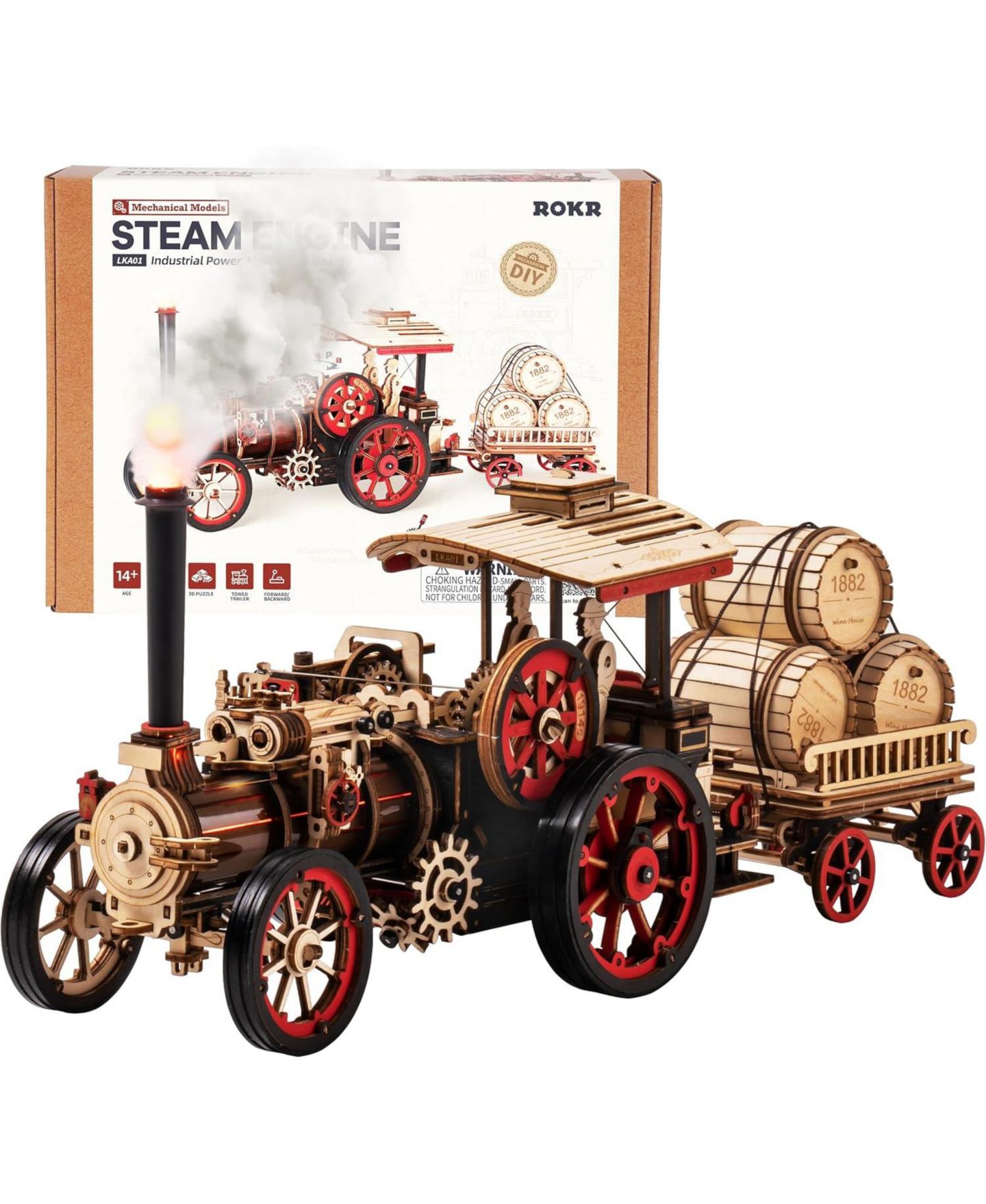 Детские конструкторы Robotime Vintage Steam Tractor 469-Piece 3D Wooden Puzzle, Ages 14+, цвет: Бежевый — фото 1