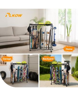 Skateboard Storage Rack with Wheels, Sports Organizer for Skateboards, Scooters,Heavy Duty Sports Storage Rack for Garage, Home or School Use