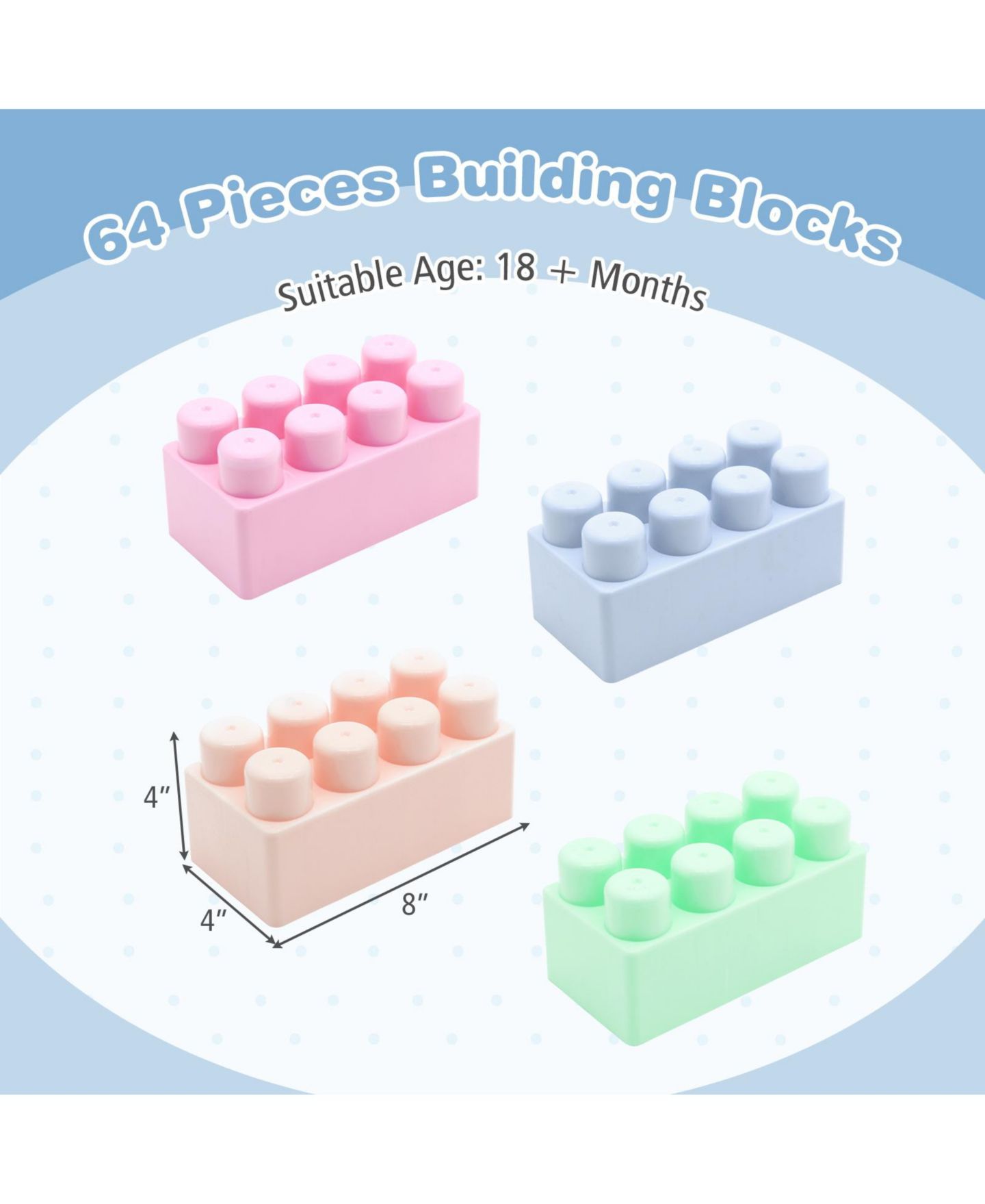 Детские конструкторы Mecale Educational Building Blocks 64-Piece Set, Ages 18 Months+, цвет: Белый — фото 2