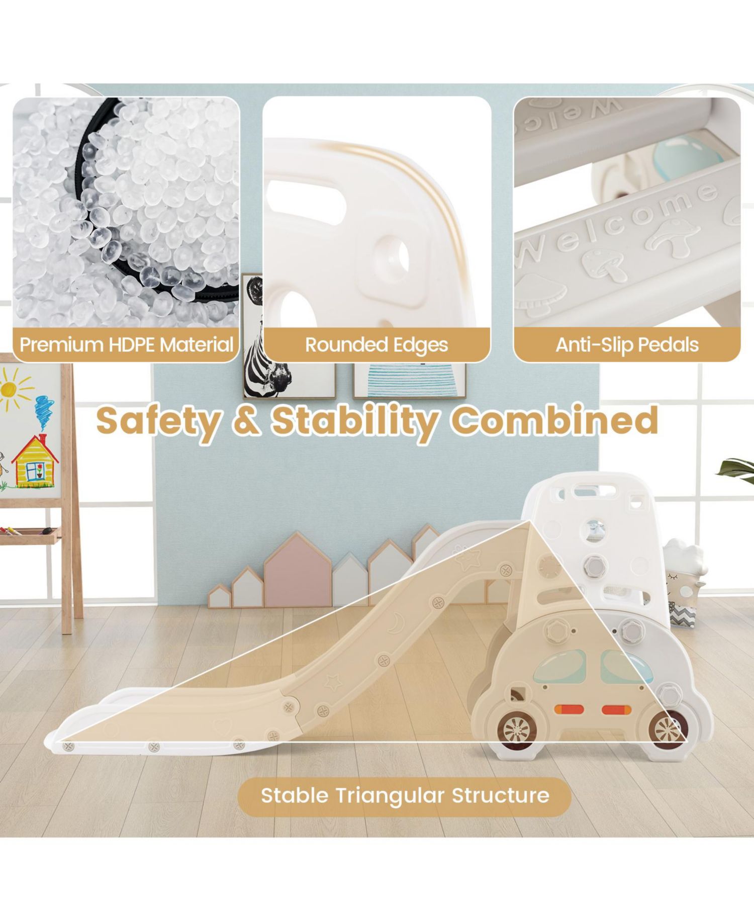 Toddler 5-in-1 Indoor Playground Slide Set with Easel, Stool and Book Rack