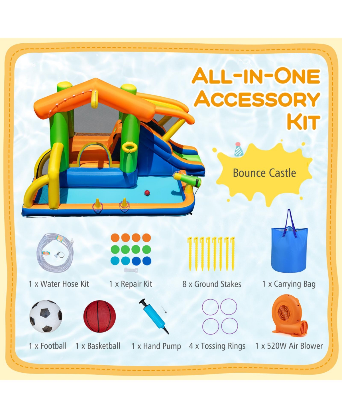 Mecale 8-in-1 Inflatable Jumping Castle with Slide, 520W Blower Included