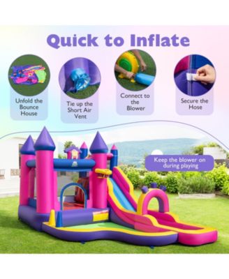 Princess Inflatable Water Slide Bounce Castle with Climbing Wall, 680W Blower Included