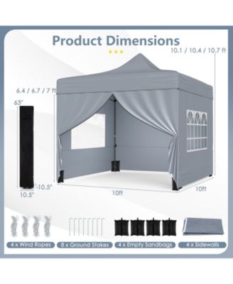 10x10 ft Pop-Up Canopy Tent with 4 Removable Sidewalls & Wheeled Bag