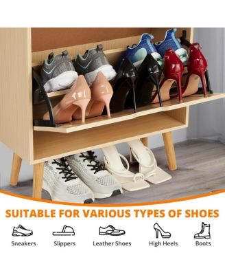 Shoe Cabinet Hidden Shoe Storage with 3 Flip Rattan Flip-Drawer and Anti-Tip Design, Shoe Cabinet, 18-20 Pairs Storage Organizer, MDF Frame