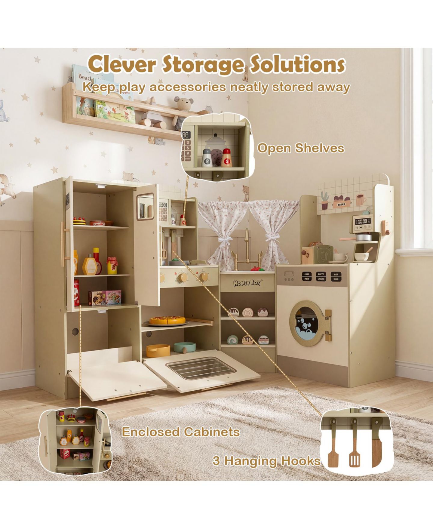 Детские игрушки Mecale Corner Play Kitchen with Interactive Knobs, 21-Piece Set, Ages 3+, цвет: Коричневый — фото 5