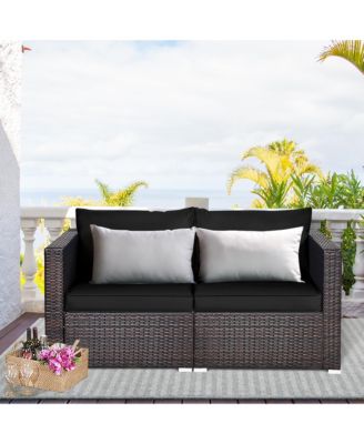 4PCS Patio Rattan Corner Sofa Sectional Furniture Set Black Cushion