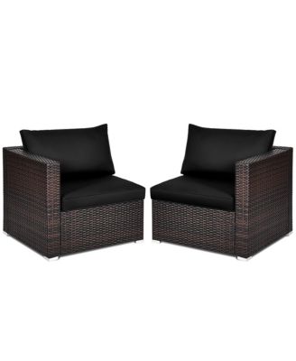 4PCS Patio Rattan Corner Sofa Sectional Furniture Set Black Cushion