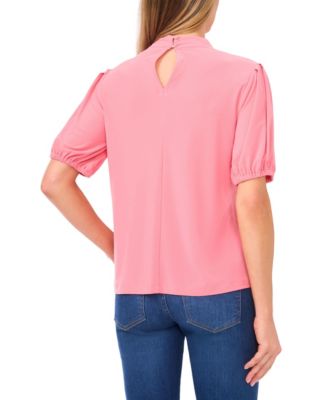 Women's Short-Sleeve Tie Neck Bow Detail Top