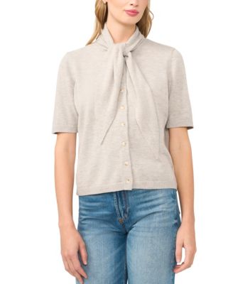 Women's Tie Neck Front Button Cardigan