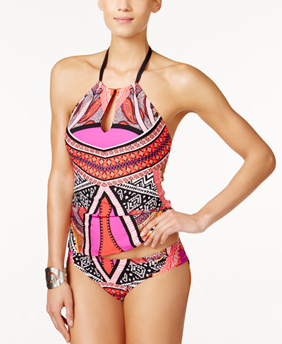 Kenneth Cole Without Borders Printed High-Neck Halter Tankini & Hipster Bottoms